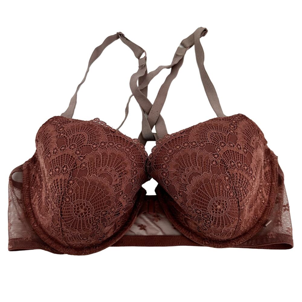 Victoria's Secret Lightly Lined Demi Bra Lace Mesh Floral Dusty Rose Sienna 38D